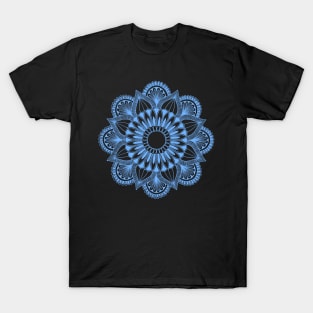 Flower Mandala (light blue on black) T-Shirt